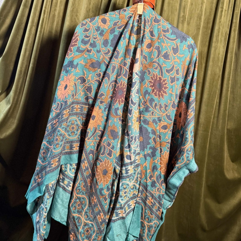 Boho Floral Paisley Tassel Wrap Shawl Scarf Teal Rust OS